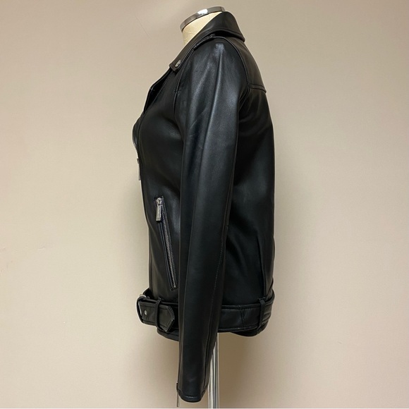 NWT Michael Kors Belted Moto Leather Jacket - Picture 3 of 8